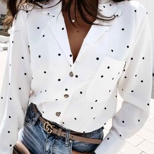 Polka dot print long sleeve blouse